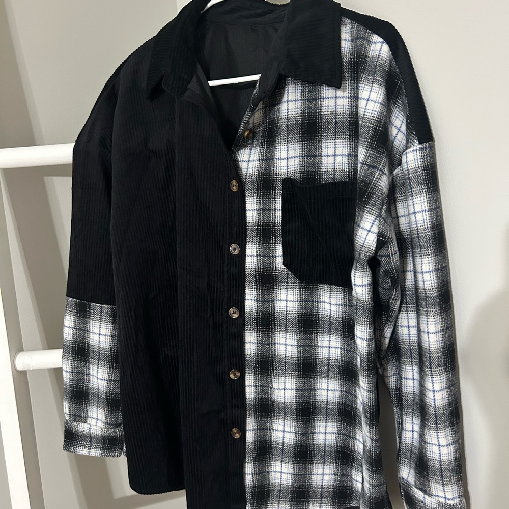 SHEIN Black and White Plaid Women's Shirt Jacket